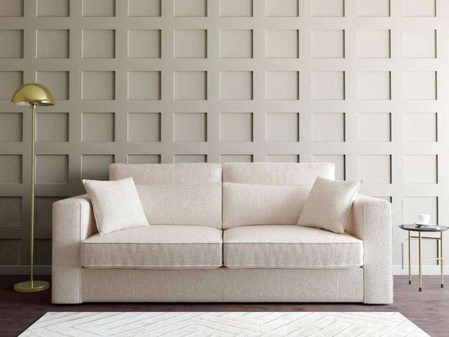Vente-unique 3-zitsbank MONDOVI van ribfluweel Beige L 217 cm x H 90 cm x D 103 cm
