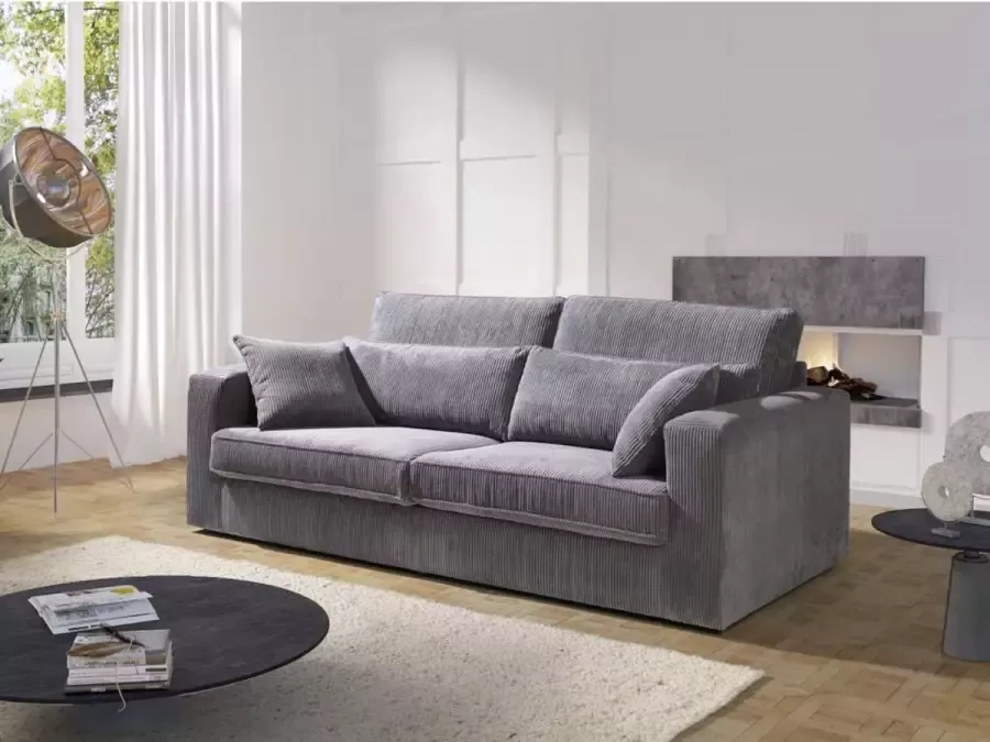 Vente-unique 3-zitsbank MONDOVI van ribfluweel Grijs L 217 cm x H 90 cm x D 103 cm