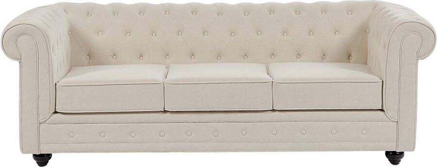 Vente-unique 3-zitsbank van beige stof CHESTERFIELD L 205 cm x H 72 cm x D 88 cm - Foto 2