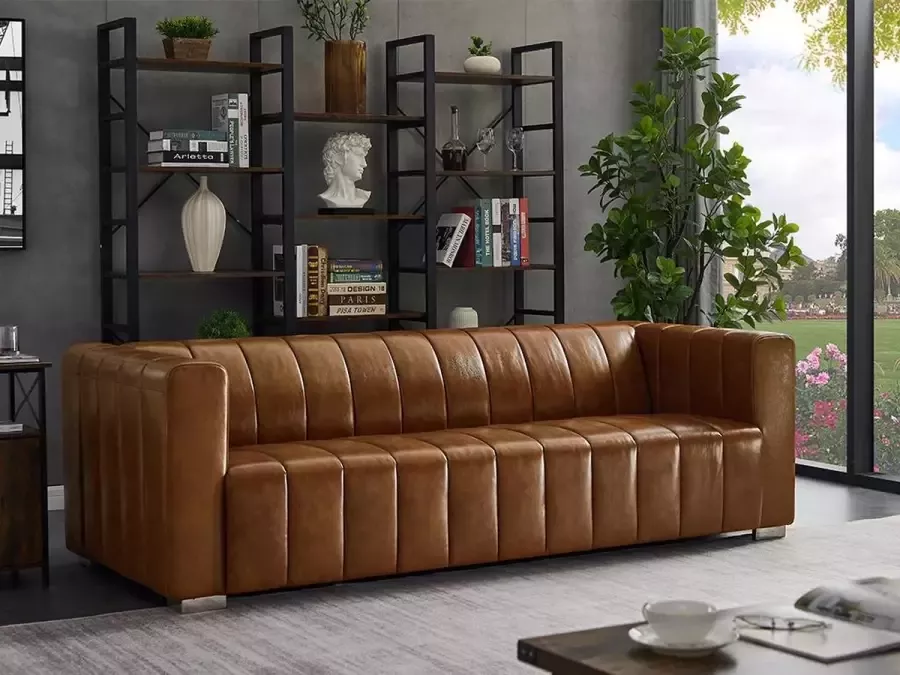 3-zitsbank van leer Vintage PARATU L 222 cm x H 69 cm x D 91 cm - Foto 2