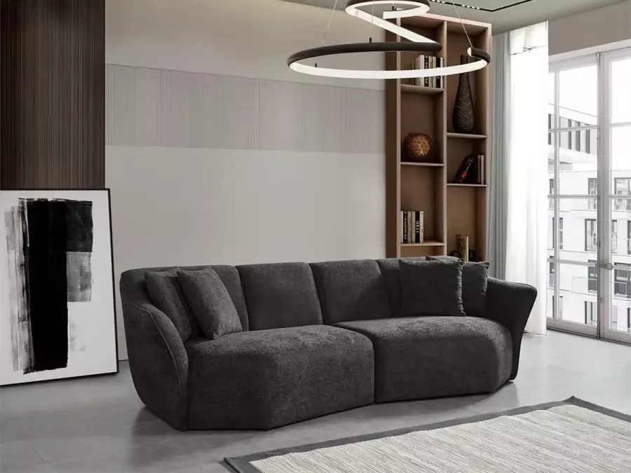 3-zitsbank van Teddy-stof Antraciet DILARA L 275 cm x H 80 cm x D 100 cm