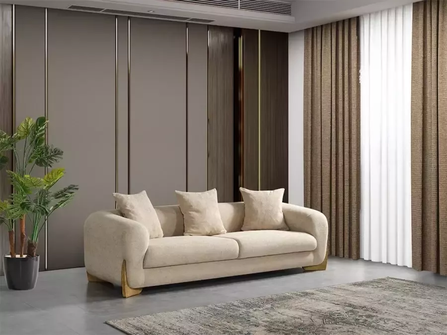3-zitsbank van Teddy-stof Beige IDILA L 245 cm x H 71 cm x D 102 cm