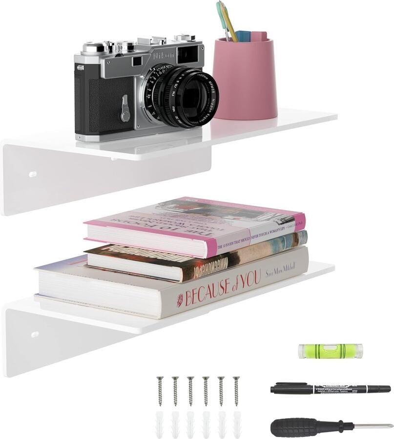 30 cm wit acryl wandrekken set van 2 witte zwevende planken wandgemonteerde planken voor Funko Pop planken smart luidsprekers planten fotolijst digitale klok