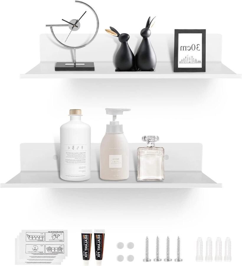 30 cm wit metalen zwevende wandplank set van 2 stuks zonder boren