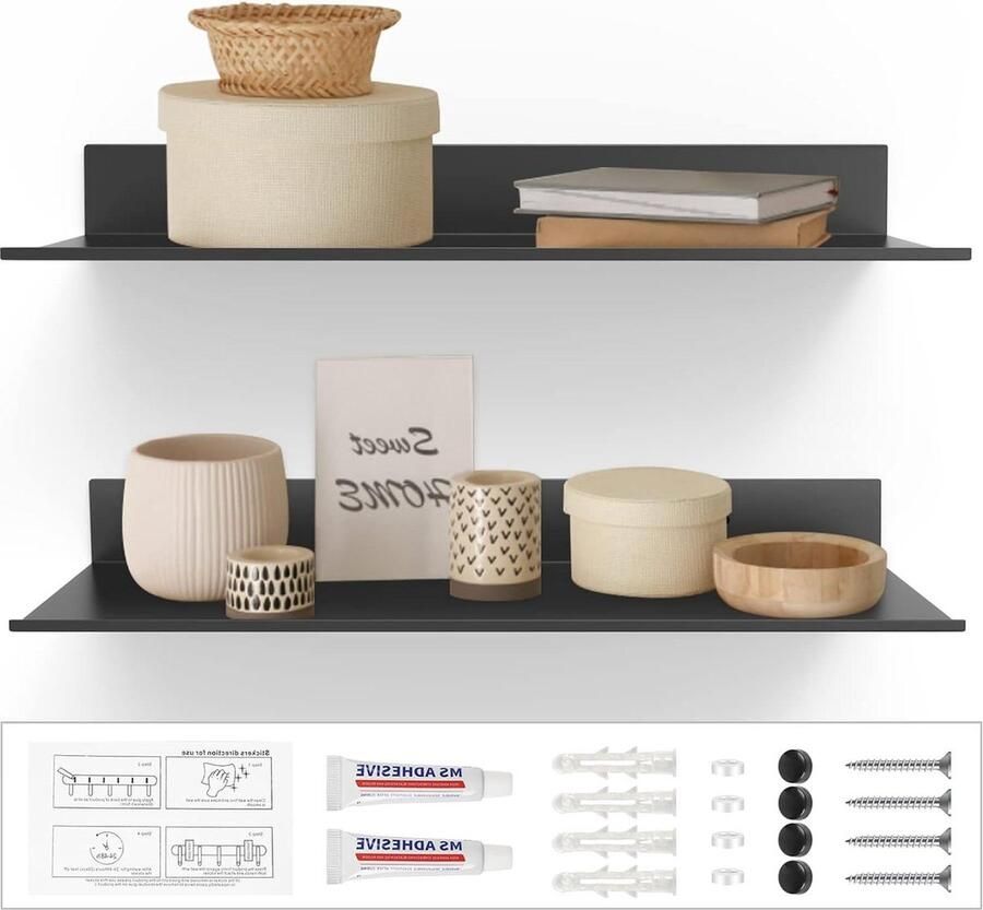 30-cm zwart zwevend hangrek voor kinderkamer badkamer en woonkamer Wandplanken & -rekken