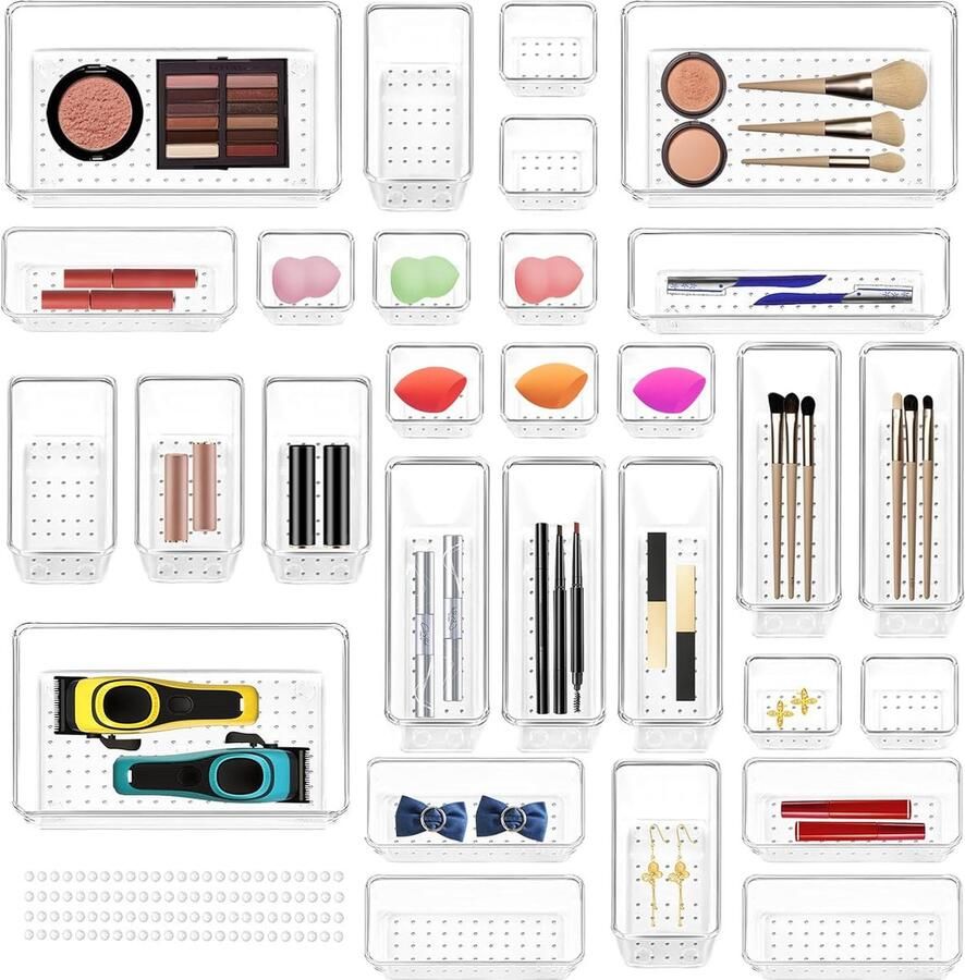 30-delig lade-organisatiesysteem met 4 maten lade-organizer doorzichtige plastic kaptafel-organizer make-up-organizer kaptafel-organizer kan worden gebruikt voor keukens badkamers kantoren