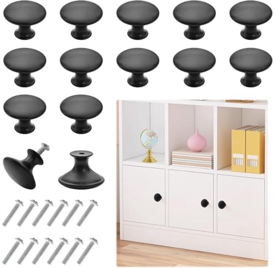 30 mm Mat Zwarte Kastknoppen 12 Stuks Ladeknoppen voor Keuken en Badkamer