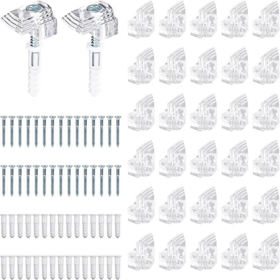 30 Sets Mirror Holder Clips Kit Clear Mirror Clips for Wall Mounted Hardware Frameless Mirror Hanging Set Plastic Glass Holder Hanger Brackets for Wall Cabinet Door