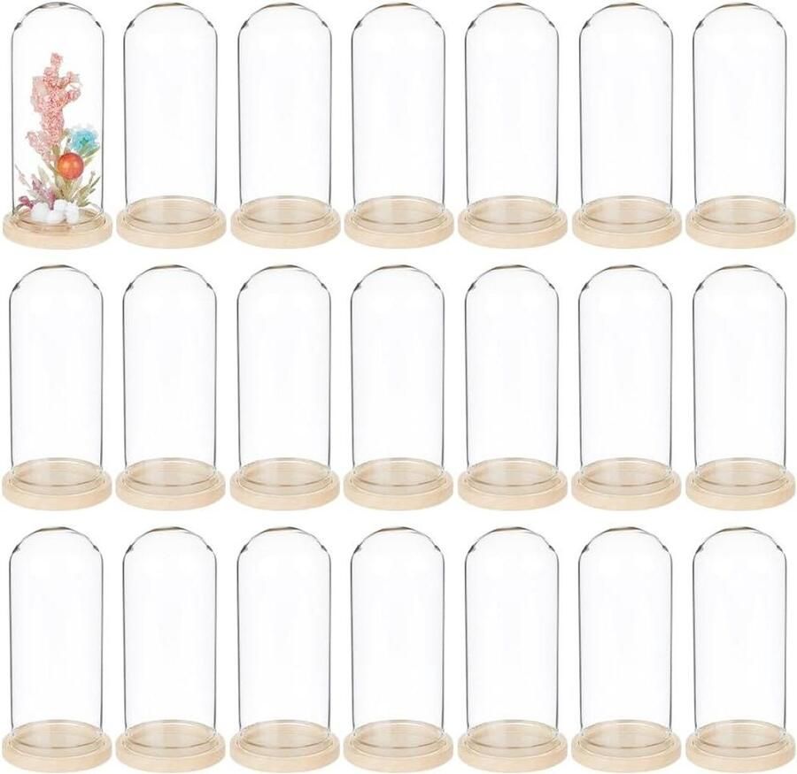 30 stks glazen display koepel met houten basis voor tafeldecoratie Decoratieve bell jar vitrinekast voor verzamelobjecten en kaarsen 3 x 7 cm 1 2 x 2 8 inch