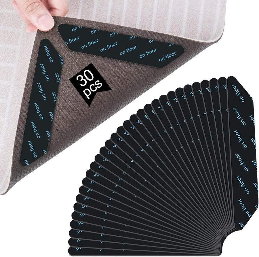 30 stuks Antislipstickers voor tapijten Herbruikbare dubbelzijdige antislipstickers voor tapijten Wasbaar 13*2 5 cm trapezium Vloermatstickers voor woonkamer eetkamer badkamer slaapkamer Zwart