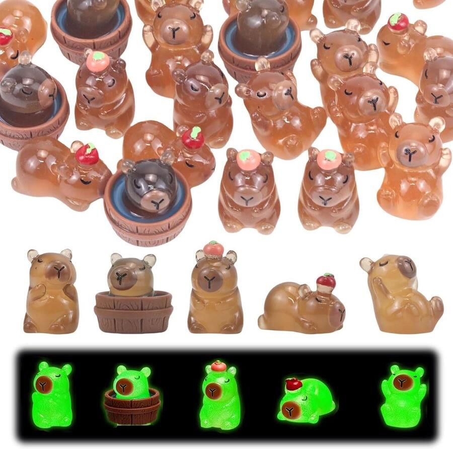 30 stuks Capybara lichtgevende mini capibara Resin figuurtjes lichtgevende capibara mini speelgoed geschenken bureau decoratie tablet outdoor handwerk