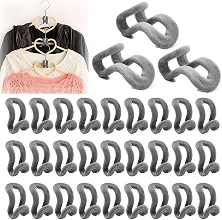 30 stuks kledinghangerhaken mini-kledinghangerhaken kudde verbindingshaken kledinghanger-aansluithaken mini-verbindingshaken voor kleerhangers bespaart ruimte in de kledingkast (grijs)