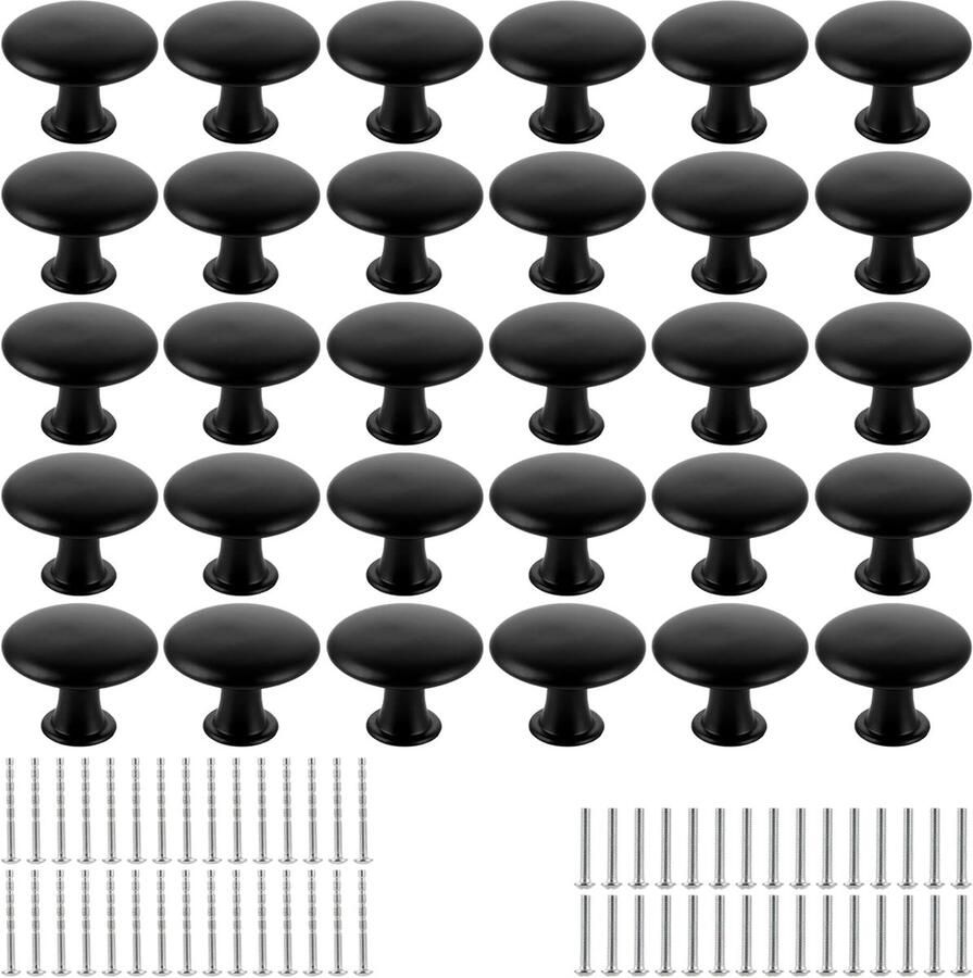 30 stuks meubelknoppen zwart 30 mm ronde kastknoppen zwart roestvrij staal kastknoppen met schroeven moderne kastknoppen voor laden en kasten garderobes