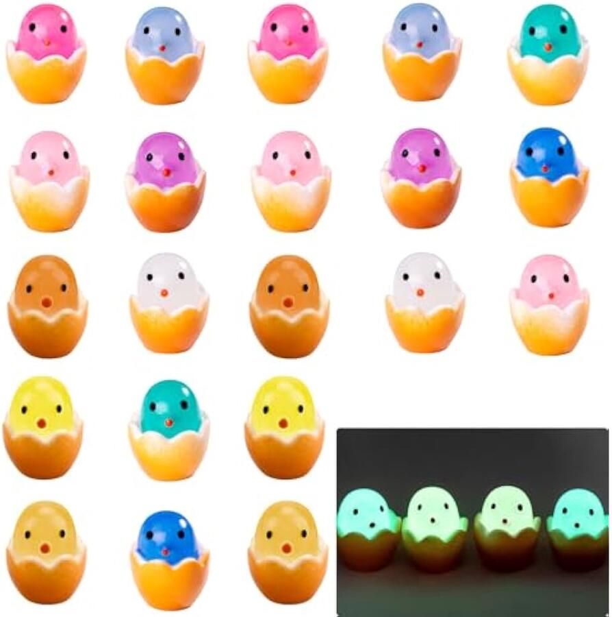 30 stuks mini-kippen met eierschalen van hars 10 kleuren mini-egg-schaal fosforescerend voor tuin landschap poppenhuis