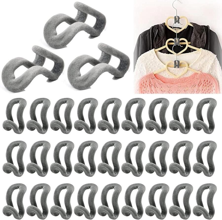 30 stuks Mini Kleerhangerhaken Vlokken Verbindingshaken Bespaart Ruimte Grijs Kledingkast Organisatie