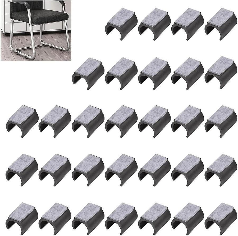 30 stuks- Stoelkussens met vilten pads 25 mm kunststof stoelpootbeschermers U-vormige stoelbuisbeschermers antislip stoelpoten tips ronde slee basis stoelpoot zwart