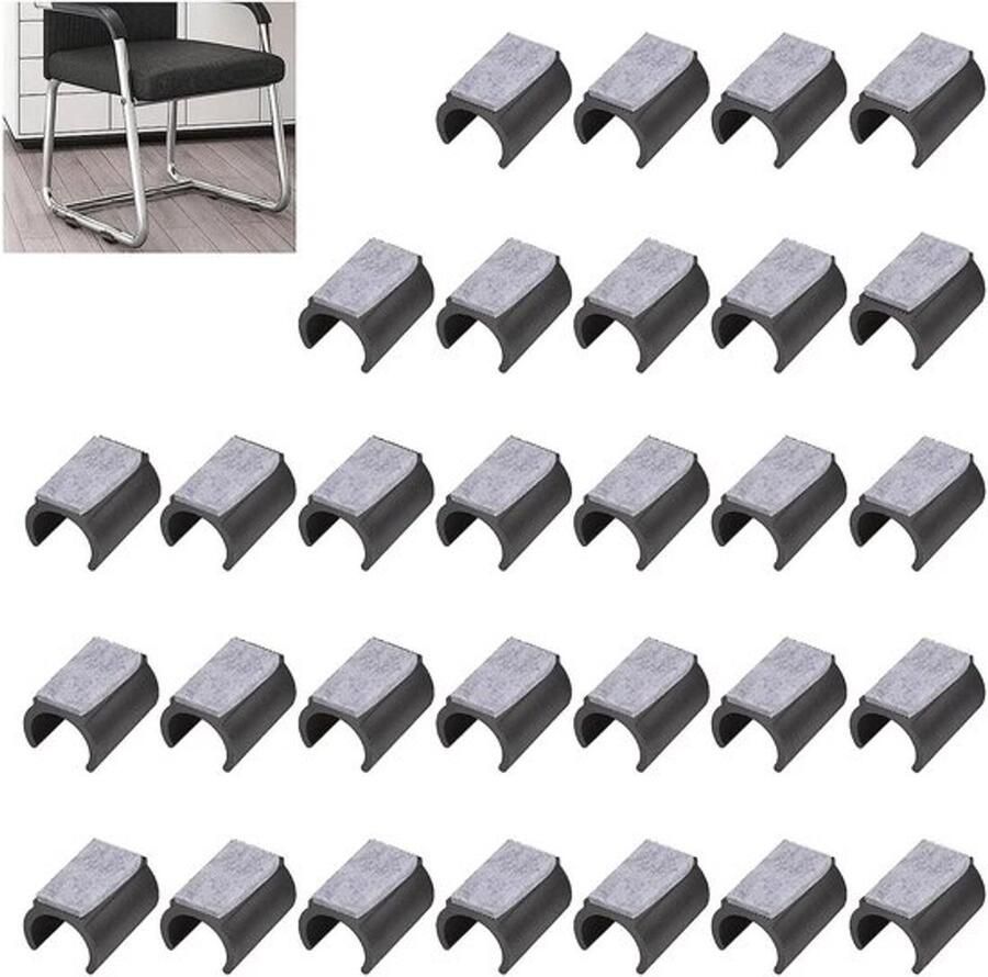 30 stuks- Stoelkussens met vilten pads 25 mm kunststof stoelpootbeschermers U-vormige stoelbuisbeschermers antislip stoelpoten tips ronde slee basis stoelpoot zwart