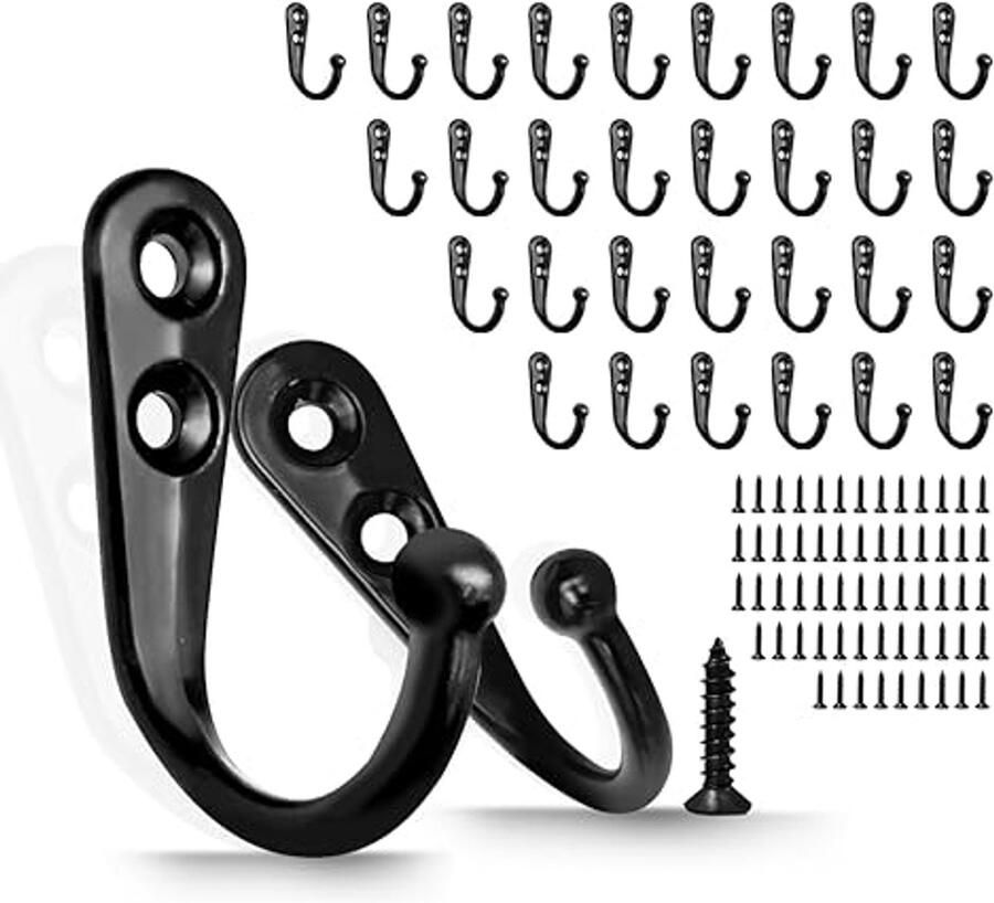 30 stuks wandgemonteerde kapstokhaken zwarte metalen haken voor jassen handdoeken hoeden en meer
