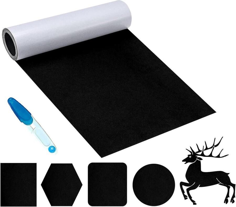 30 x 220 cm Self-Adhesive Black Felt Glides for Free Cutting 1 mm Thick Fabric Repair for Jewellery Drawer Box Liner Picture Frame Chair Foot DIY Halloween Car