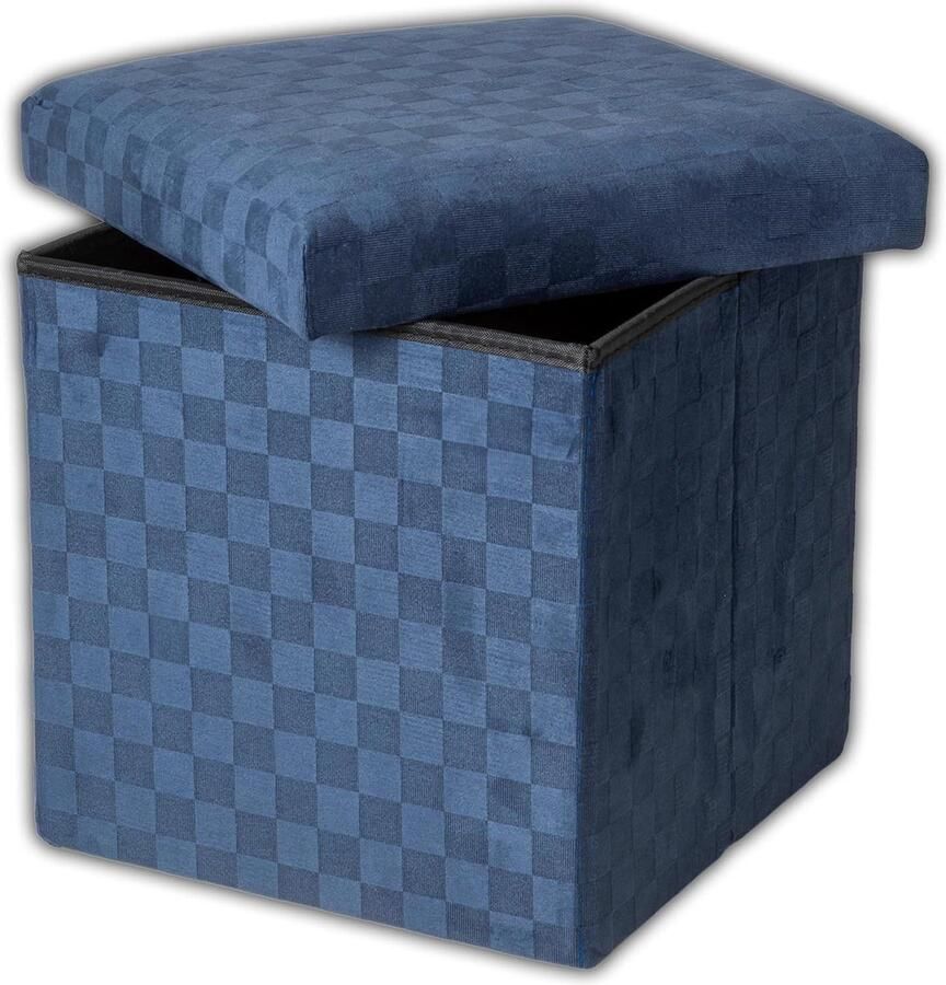 30 x 30 cm inklapbare vierkante robuuste en elegante stoffen zitzak met ruitpatroon ideaal voor woonkamer slaapkamer en kruk blauw