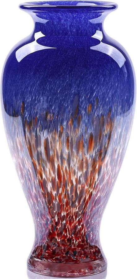 30cm Blown Glass Vase Colorful Opaque Glass Vase Unique Design Wide Opening Art for Home Decoration Living Room Dining Table Decoration (Blue)
