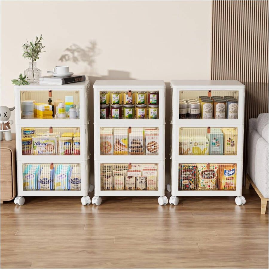 30L x 3 Organisatie en Opslag Stapelbaar met Deksel Opvouwbare Kunststof Kast Organisatoren en Opslag Grote Opbergdozen met Wielen