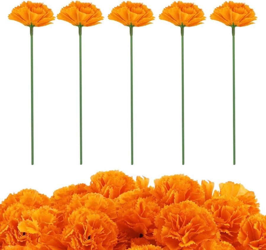 30st Goudsbloem Bloemen met Stengel Goudsbloemtrossen Oranje Kunstbloemen Bruiloftsdecoraties Halloween Kransen Doe-Het-Zelf Projecten Tafel Centerpieces