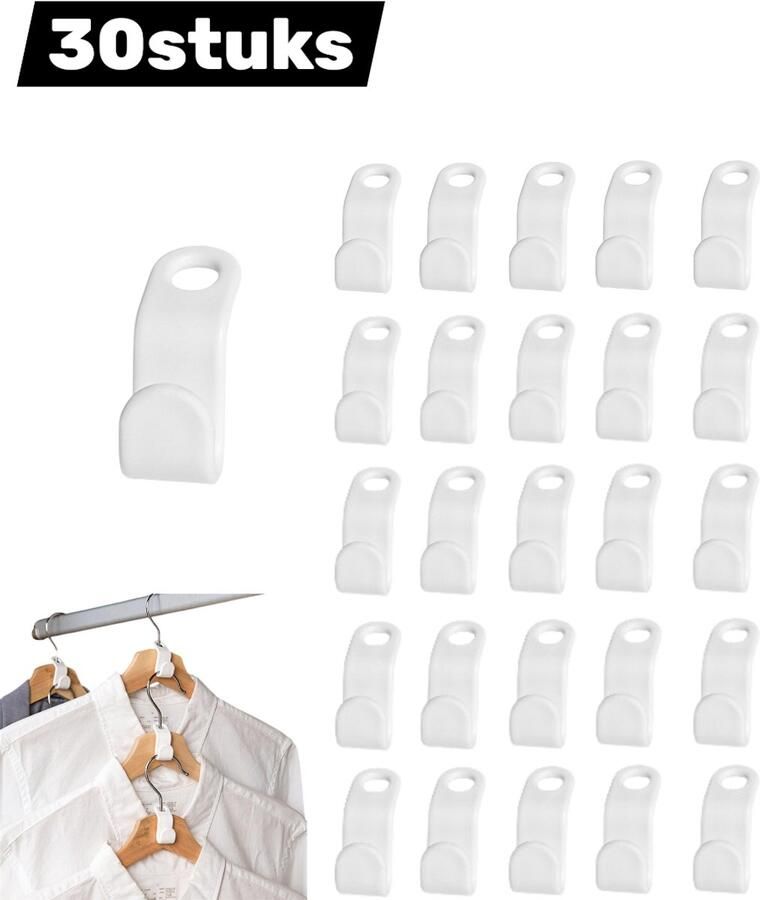 30stuks Haak Hangerconnector Ruimtebesparend opbergsysteem Multifunctionele magische haak Voor zware kledingkasten Wit