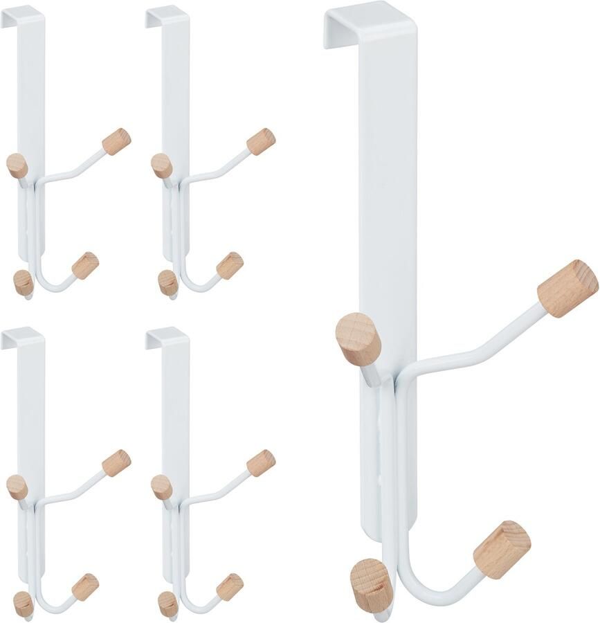 Relaxdays 15x deurhaken set deurkapstok ophanghaken kapstok deur 4 haakjes