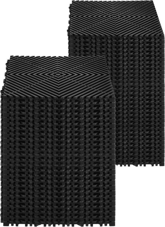 In elkaar grijpende drainagematten – 30 5 x 30 5 cm set van 55 modulaire antislipmatten zwarte PP-drainagevloer- en douchetegels