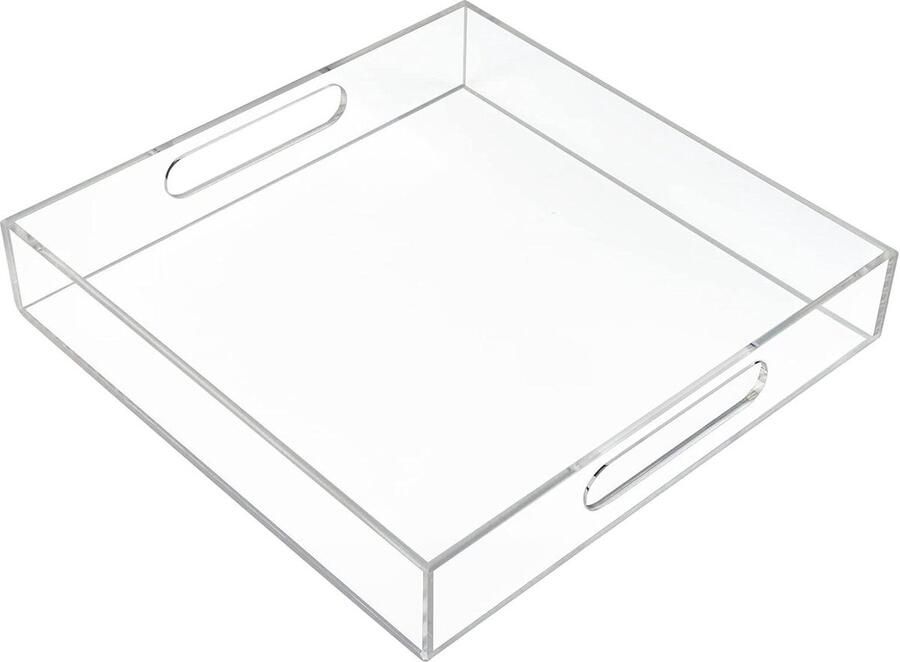 Clear Dienblad met Handvatten Morsbestendig Acryl Decoratieve Lade Make-up Organizer Vanity Table Tray Keuken Aanrecht Lade Koffietafel Badkamer 30x30cm 12x12 Inch