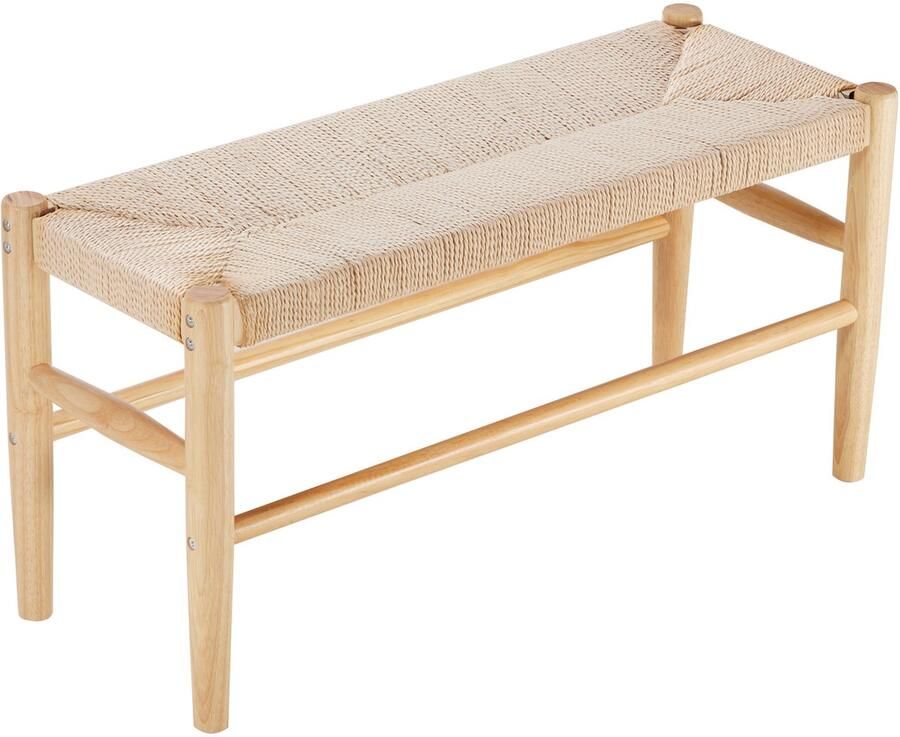 31 5” Houten Rotan Bank Handgeweven Stevige Eiken Poten Ideaal voor Entree Slaapkamers Woonkamers en Keukens Verrijk je Kamer met Stijl en Comfort