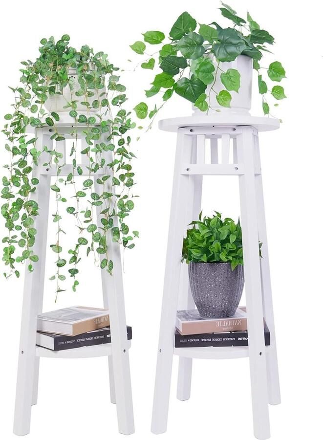 31 inch Hoge Witte Houten Plant Stand Indoor Plant Pot Stand Ronde Bijzettafel Eindtafel Woondecoratie Houten kruk