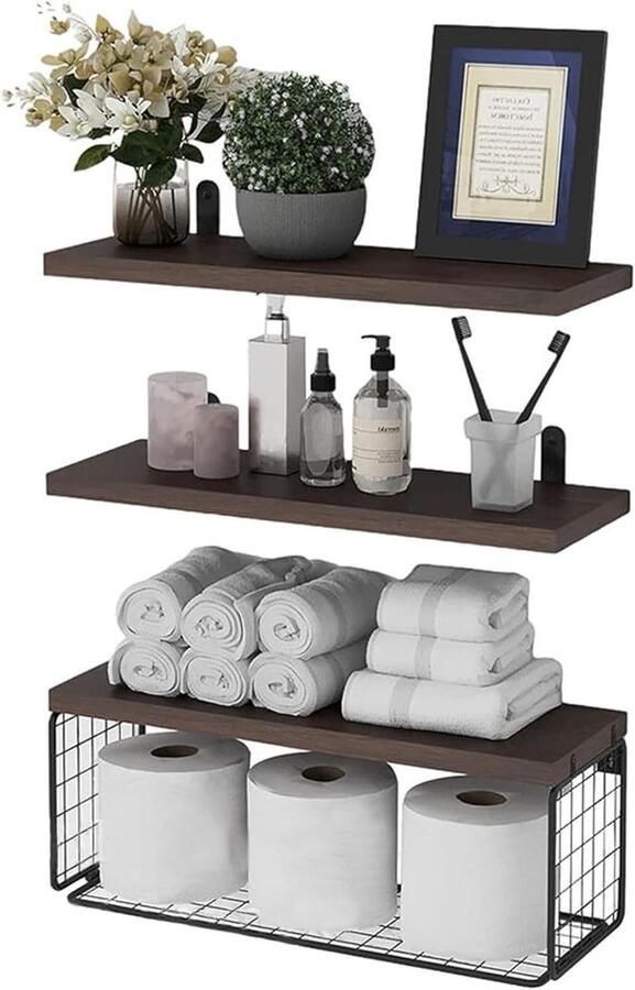 3+1 Tier Rustic Wood Floating Shelves Wall Mounted Shelf Home Decor Bookshelves for Bedroom Living Room Kitchen Home Office
