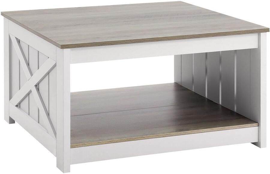 31.5” Boerderij Salontafel Vierkante Cocktailtafel met Open Opbergruimte Rustieke Houten Woonkamertafel Slaapkamer Flat en Studio Meubels Grijs en Wit