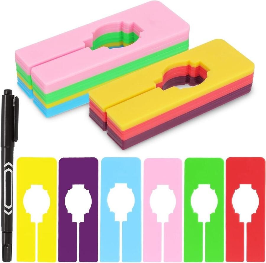 31Pcs 6 Colors Rack Dividers with Marker Pen Assortment Kit Rectangular Clothes Hanger Dividers Writable & Reusable for Sorting Clothes Home Cabinet