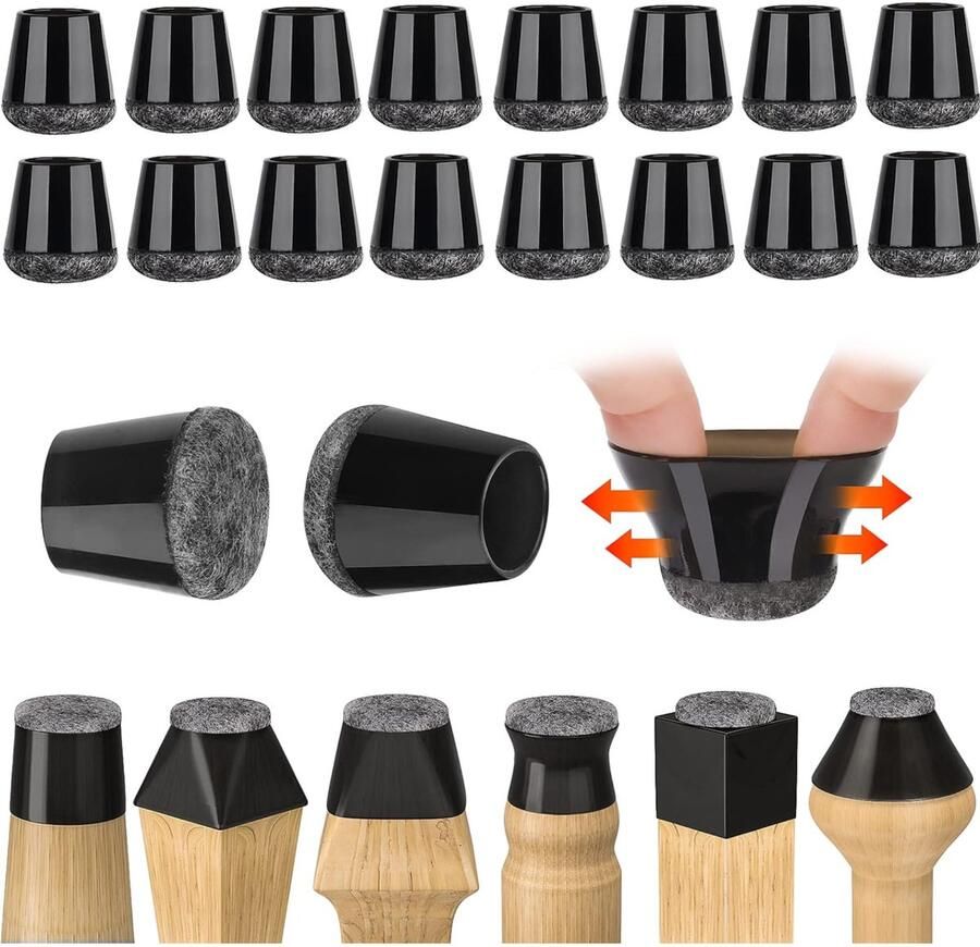 32-Pack Doppen voor Stoelpoten Vilten Glijders voor Stoelen met Rubberen Voetjes Stil Vloerbeschermers voor Hardhout en Steen (14-18mm)