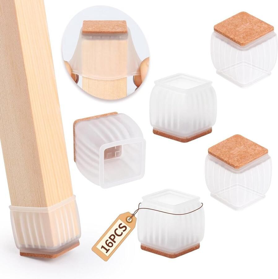 32 stuks beschermkappen voor stoelpoten met vilt rubberen stoelpootdoppen viltkussen meubelmat voor hardhouten vloeren vierkant transparant diameter 26-33 mm