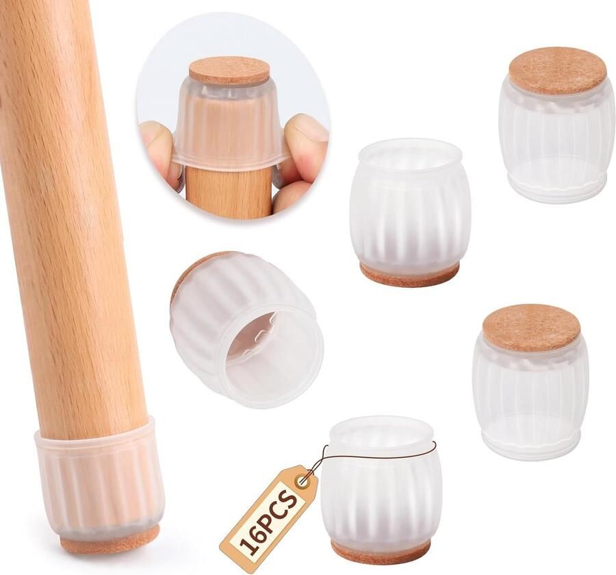 32 stuks beschermkappen voor stoelpoten met vilt rubberen stoelpootdoppen viltkussen meubelmat voor hardhouten vloeren rond transparant diameter 20-26 mm