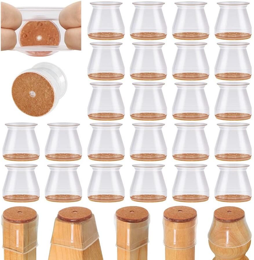 32 stuks Klein Formaat Stoelpootbeschermers Ø 22-33 mm (0.9-1.29) Silicone met Hoogwaardig Vilt Kras- en Geluidvrij voor Parket Tegel & Laminaat Klemt Stevig op Smalle Stoelpoten