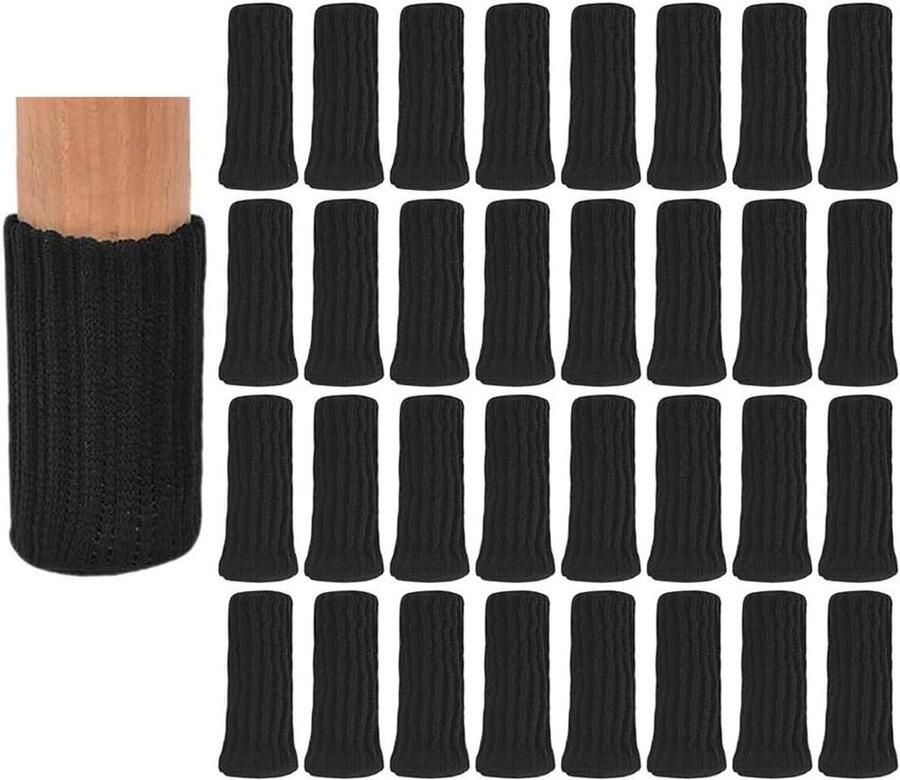 32 stuks meubelsokken Stoelpootbeschermers voor tafel Elastische stoelsokken voor vloerbescherming Gebreide vilten doppen Zwarte meubelpoten Voorkom krassen en geluiden