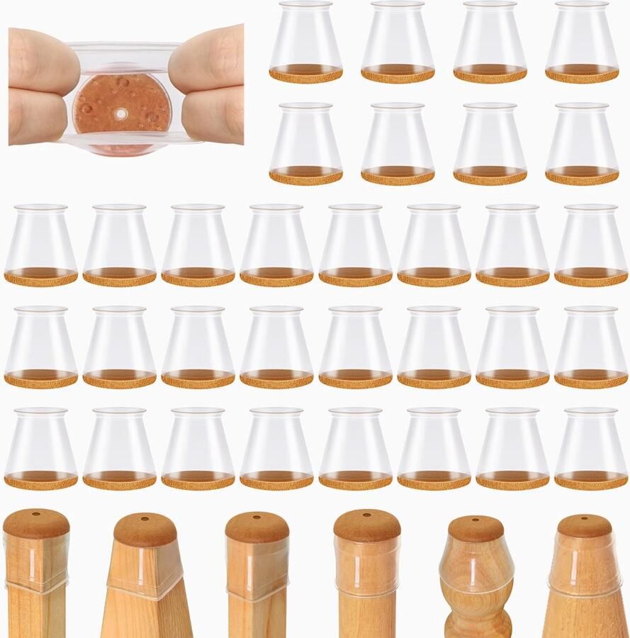 32-stuks stoelpootbeschermers Siliconen stoelpootbeschermers Meubelpads Stoelvloerbeschermers Voorkom krassen Bescherm houten vloeren en tegelvloeren Viltkussentjes voor meubelpoothoezen，Verminder lawaai Transparant