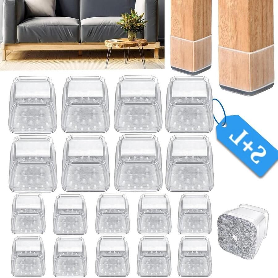 32 stuks stoelpootdoppen vierkant vloerbeschermers groot en klein beschermkappen stoelpoten met vilt transparant siliconen stoelpootbeschermers Vloerbeschermer