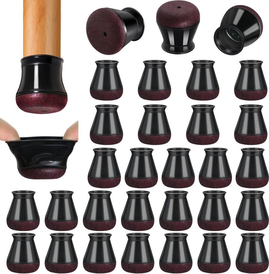 32 stuks stoelpootdoppen zwart klein siliconen stoelpootbeschermers rond beschermdoppen voor stoelpoten met omwikkeld vilt viltglijders voor stoelen (pasvorm: 14-20 mm)