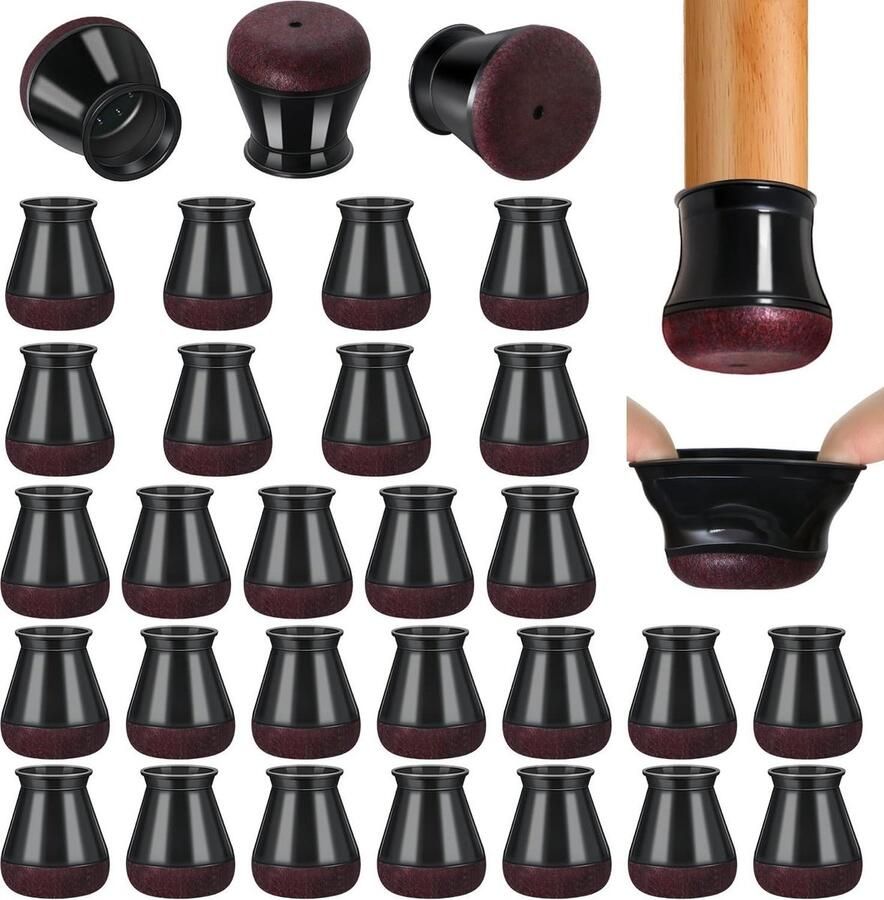32 stuks stoelpootdoppen zwart klein siliconen stoelpootbeschermers rond stoelpoot beschermkappen viltdoppen voor stoelen fit 14-18 mm. stoelpootbeschermers