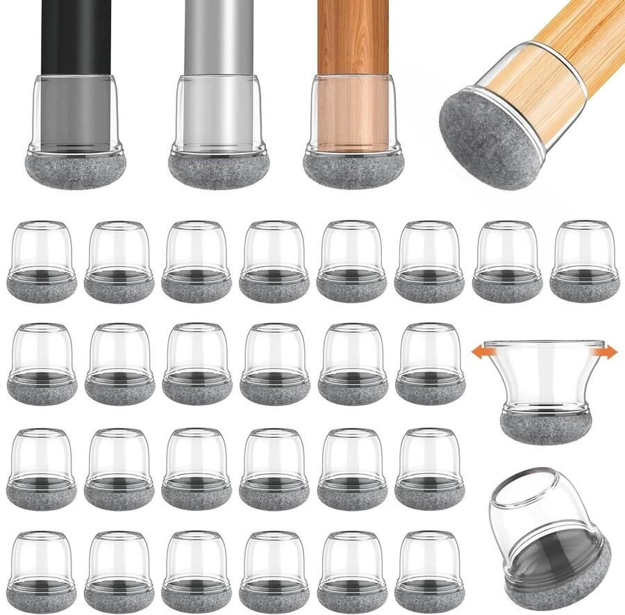 32 stuks transparante ronde stoelpootdoppen kleine beschermkappen voor stoelpoten met vilt voor harde vloeren laminaat (12-20 mm) stoelpootbeschermers