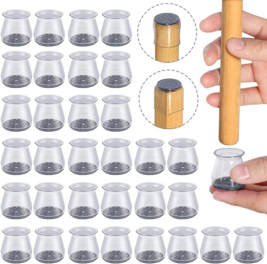 32 stuks transparante siliconen stoelpootbeschermers met vilt geschikt voor stoelen small voor hardhouten vloeren (passend voor 23-33 mm)