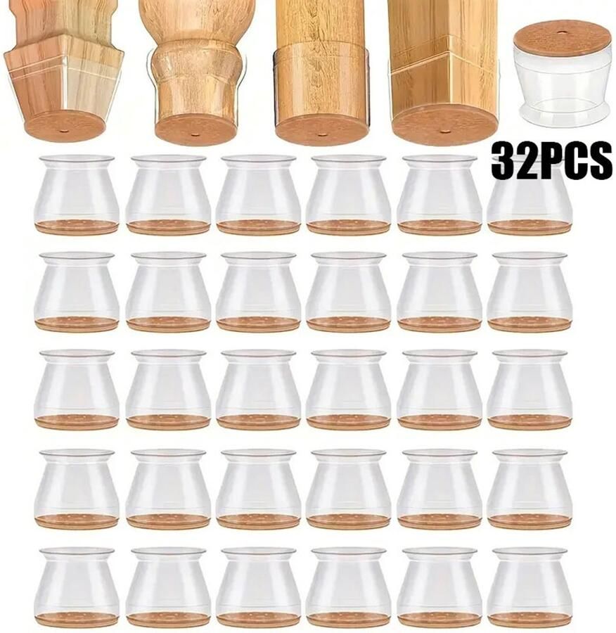 32 stuks transparante siliconen stoelpootbeschermers met vilten onderkant meubelpootbeschermers voor hardhouten vloeren geen spijkers lijm nodig herbruikbare rubberen stoelpootbeschermers (geel)