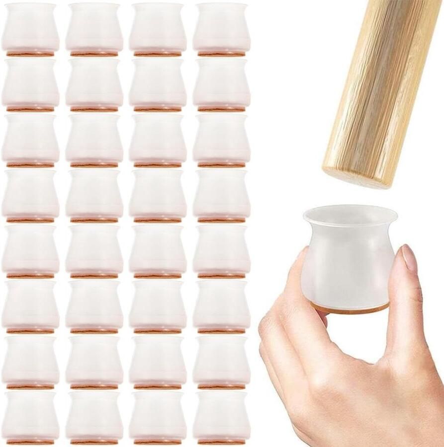 32 stuks Transparante Siliconen Stoelpootbeschermers Set van Vloerbeschermers voor Stoelen Beschermkappen met Antislip Stoelpoot Vloerbeschermers Voor Harde Vloeren