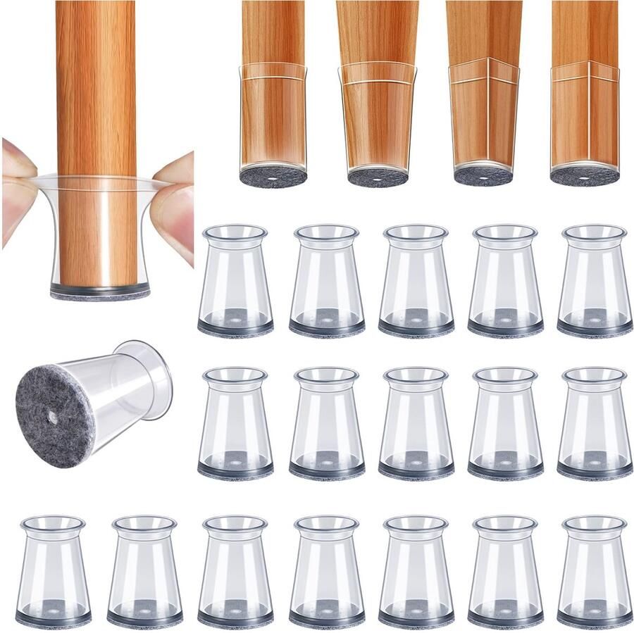 32 stuks Transparante Stoelpootbeschermers Ø 13-23 mm Silicone + Vilt Krasvrije Vloerbescherming voor Stoelen